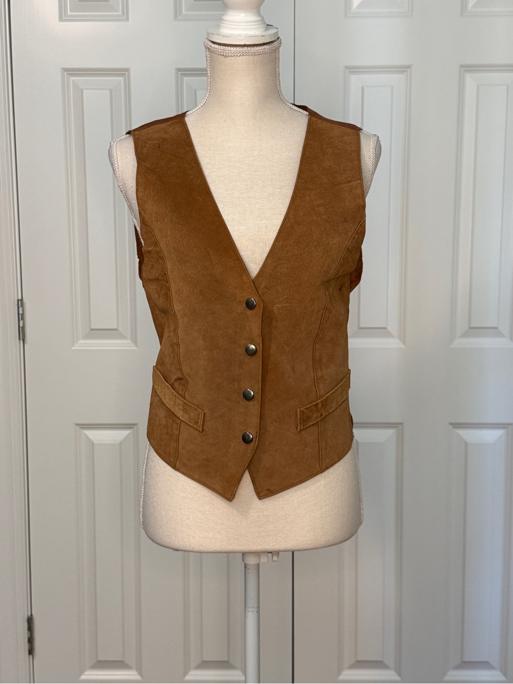 Tan Suede Button Front Vest Small Vtg 90s Bohemian Festival Hippie Waistcoat